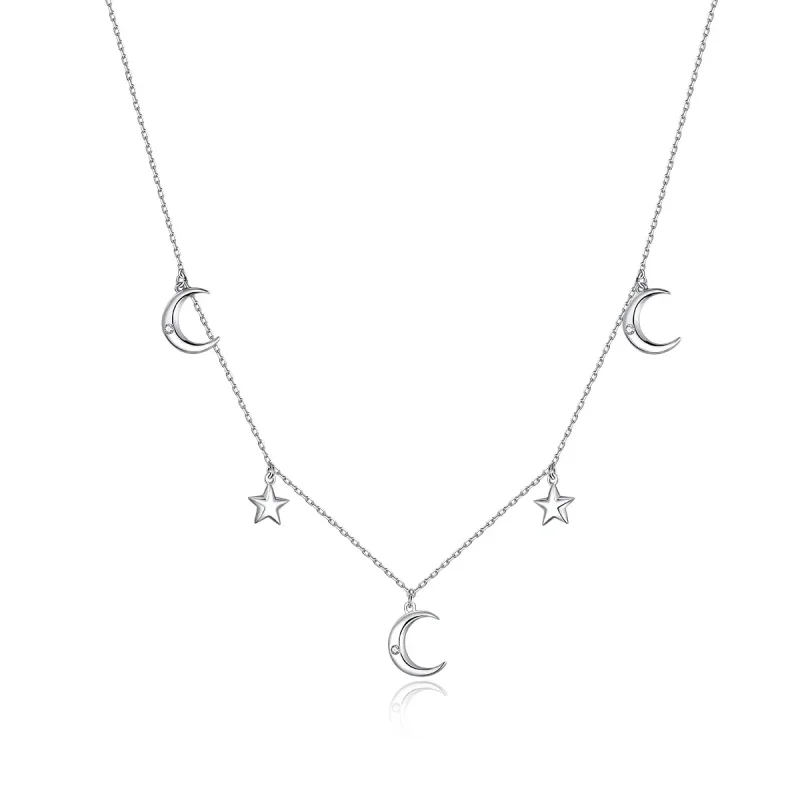 (image for) Pandora Style Silver Necklace, Moon and Star, Enamel - SCN411 - Product Image