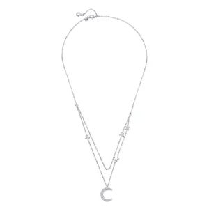 (image for) Pandora Style Silver Necklace, Moon & Stars, Enamel - BSN038