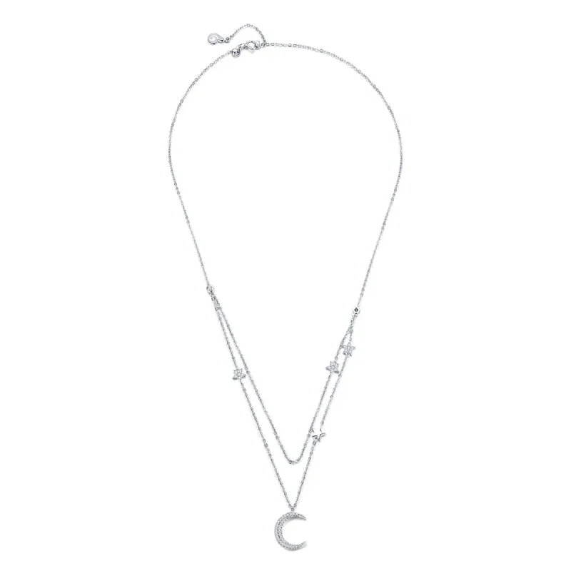 (image for) Pandora Style Silver Necklace, Moon & Stars, Enamel - BSN038 - Product Image