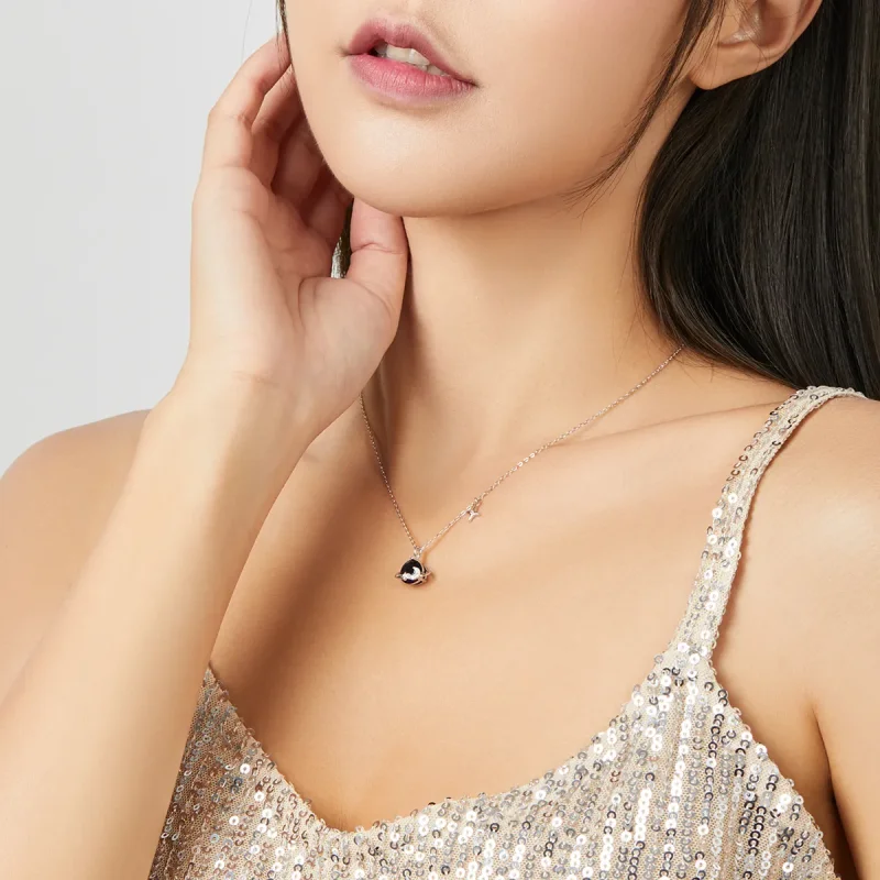 (image for) Pandora Style Silver Necklace, Planet, Blue Enamel - BSN166 - View 7