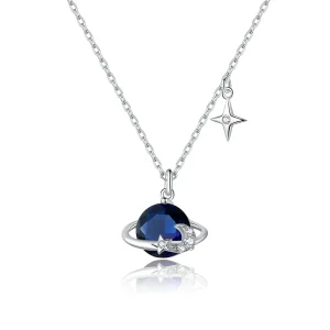 (image for) Pandora Style Silver Necklace, Planet, Blue Enamel - BSN166