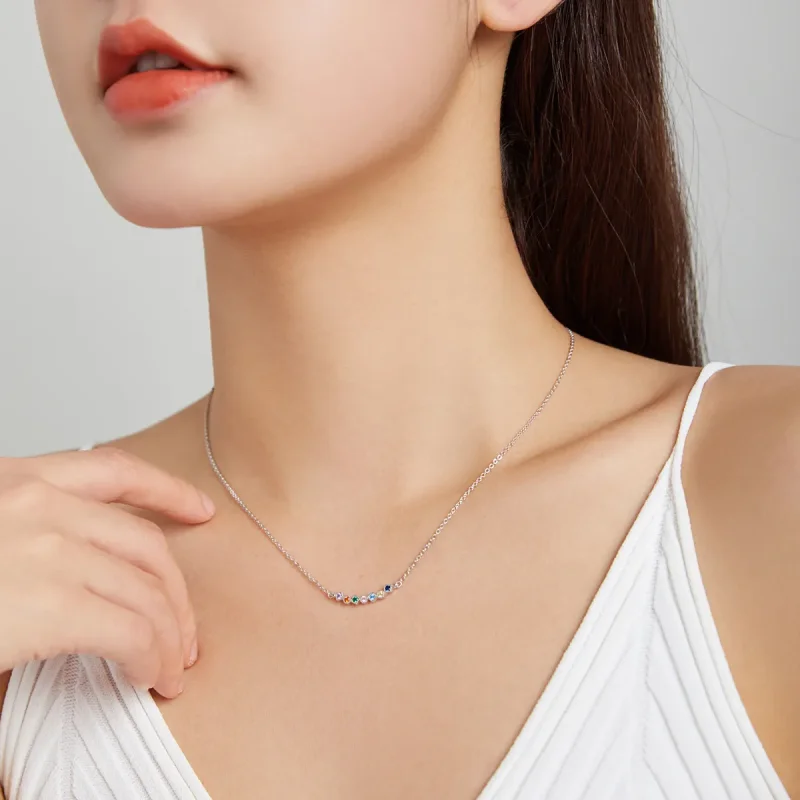 (image for) Pandora Style Silver Necklace, Rainbow, Multicolor Enamel - SCN451 - View 5