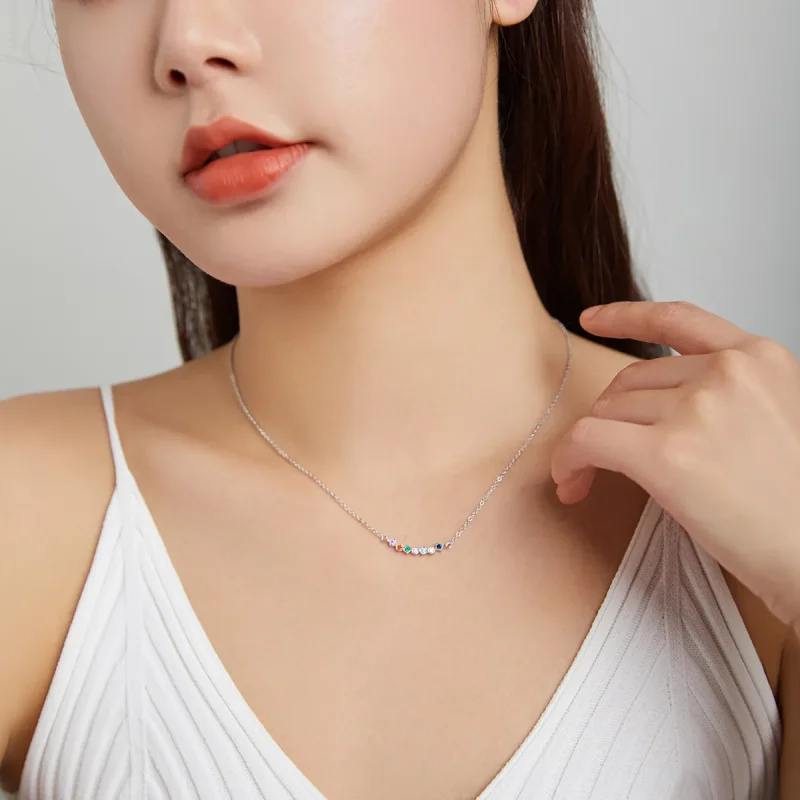 (image for) Pandora Style Silver Necklace, Rainbow, Multicolor Enamel - SCN451 - View 7