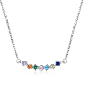 (image for) Pandora Style Silver Necklace, Rainbow, Multicolor Enamel - SCN451