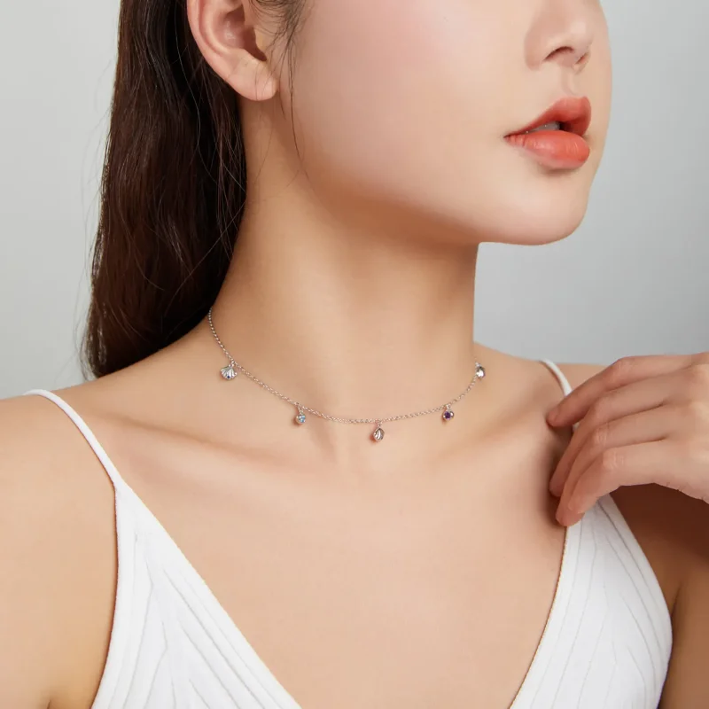 (image for) Pandora Style Silver Necklace, Seashell, Multicolor Enamel - SCN454 - View 8