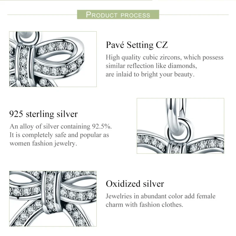 (image for) Pandora Style Silver Pendant, Bow - SCC775 - View 7