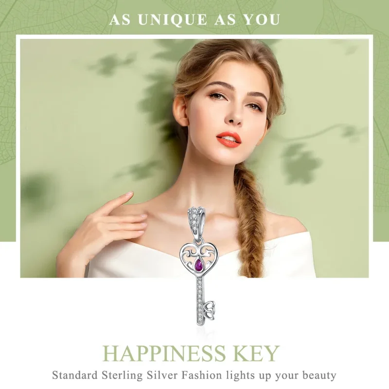 (image for) Pandora Style Silver Pendant, The Key to Happiness - SCC791 - View 6