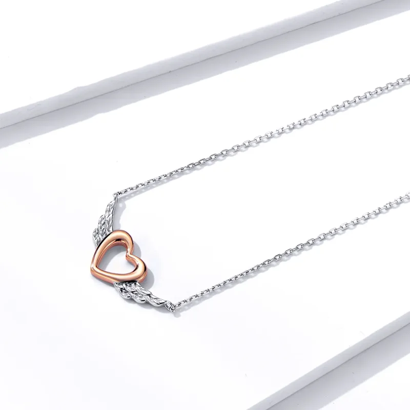 (image for) Pandora Style Two Tone Hoop Earrings, Bicolor Heart Wing - BSN162 - View 2