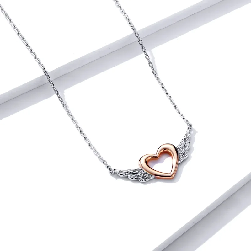 (image for) Pandora Style Two Tone Hoop Earrings, Bicolor Heart Wing - BSN162 - View 3