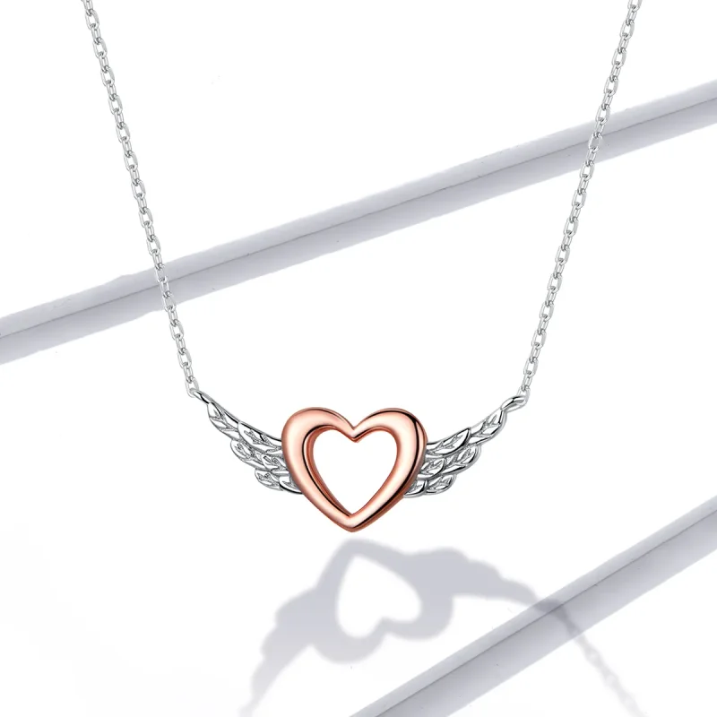 (image for) Pandora Style Two Tone Hoop Earrings, Bicolor Heart Wing - BSN162 - View 5