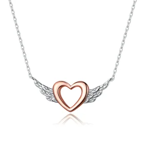 (image for) Pandora Style Two Tone Hoop Earrings, Bicolor Heart Wing - BSN162