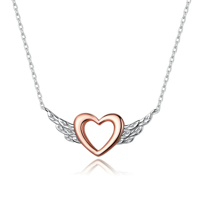 (image for) Pandora Style Two Tone Hoop Earrings, Bicolor Heart Wing - BSN162 - Product Image