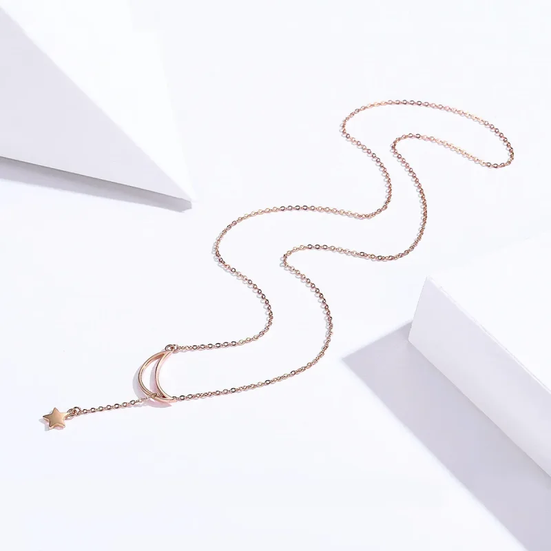 (image for) Rose Gold Starry Moon Chain Necklace - PANDORA Style - SCN108-C - View 3