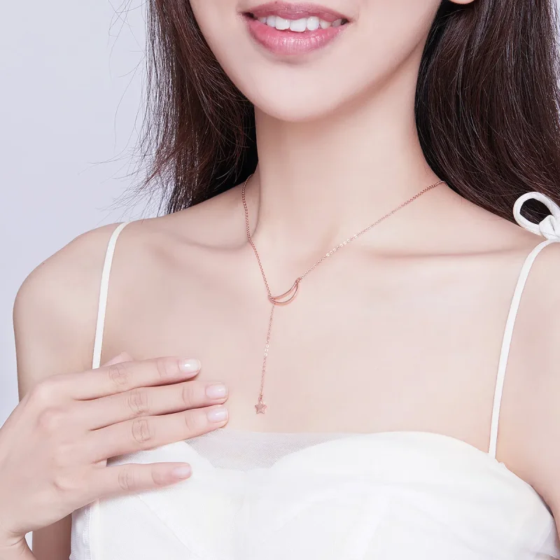 (image for) Rose Gold Starry Moon Chain Necklace - PANDORA Style - SCN108-C - View 5
