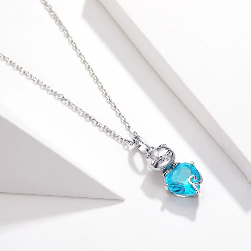 (image for) Silver Blue Cat Necklace - PANDORA Style - SCN331 - View 2