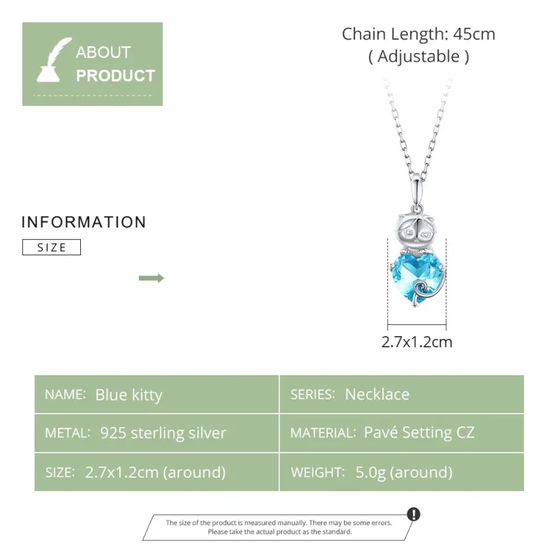 (image for) Silver Blue Cat Necklace - PANDORA Style - SCN331 - View 5