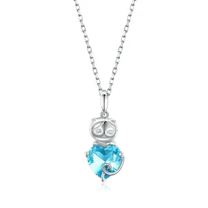 (image for) Silver Blue Cat Necklace - PANDORA Style - SCN331
