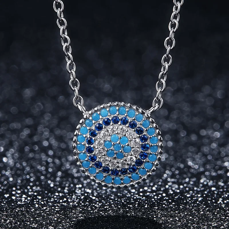 (image for) Silver Blue Circle Necklace - PANDORA Style - SCN099 - View 3