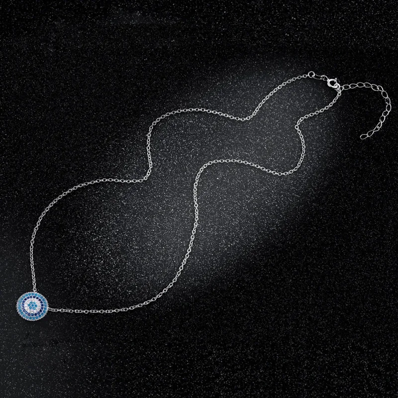(image for) Silver Blue Circle Necklace - PANDORA Style - SCN099 - View 4