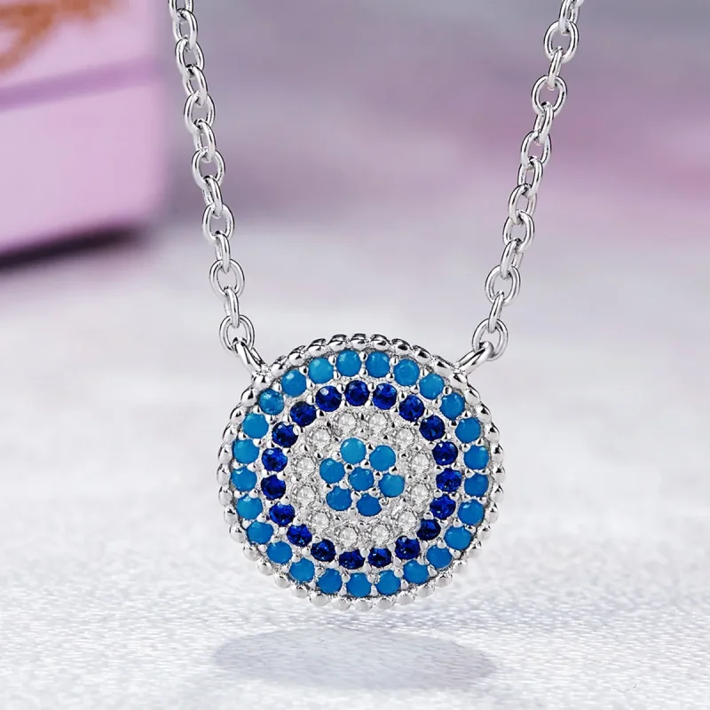 (image for) Silver Blue Circle Necklace - PANDORA Style - SCN099 - View 5