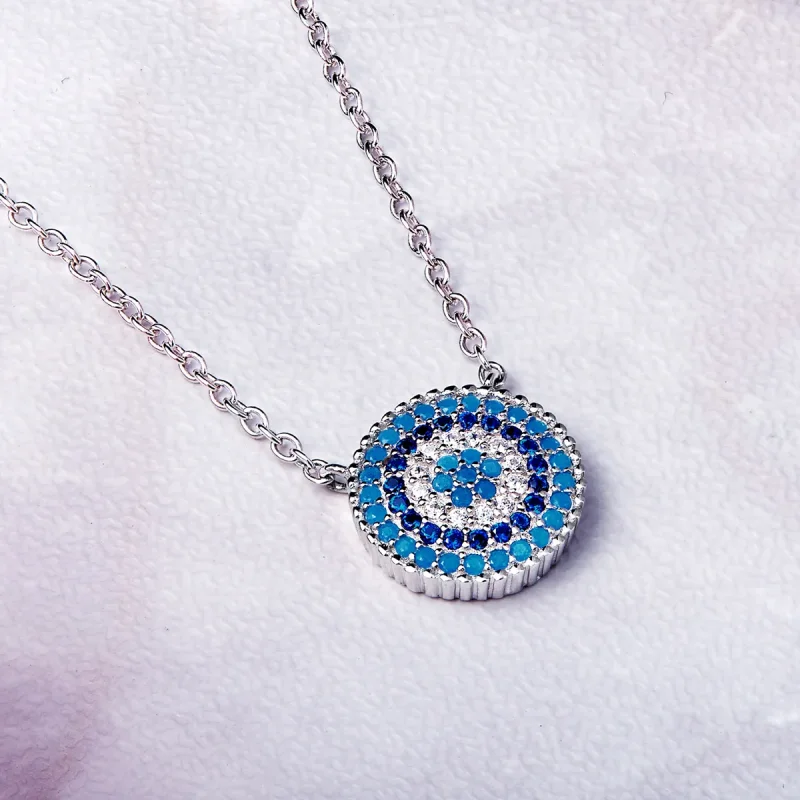 (image for) Silver Blue Circle Necklace - PANDORA Style - SCN099 - View 6