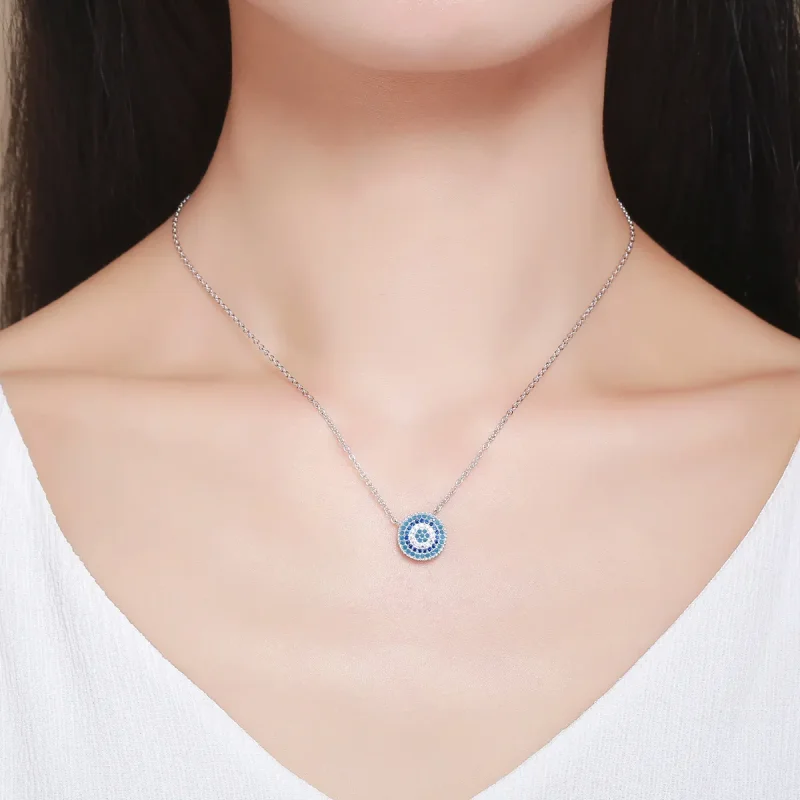 (image for) Silver Blue Circle Necklace - PANDORA Style - SCN099 - View 7