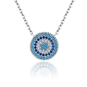 (image for) Silver Blue Circle Necklace - PANDORA Style - SCN099