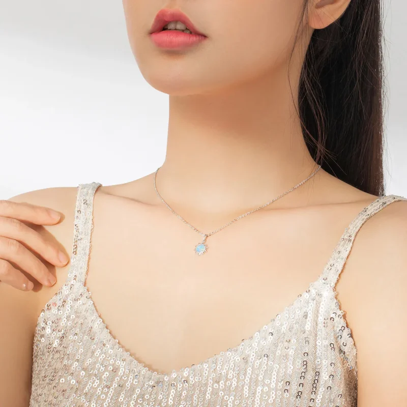(image for) Silver Blue Sun Necklace - PANDORA Style - SCN399 - View 6