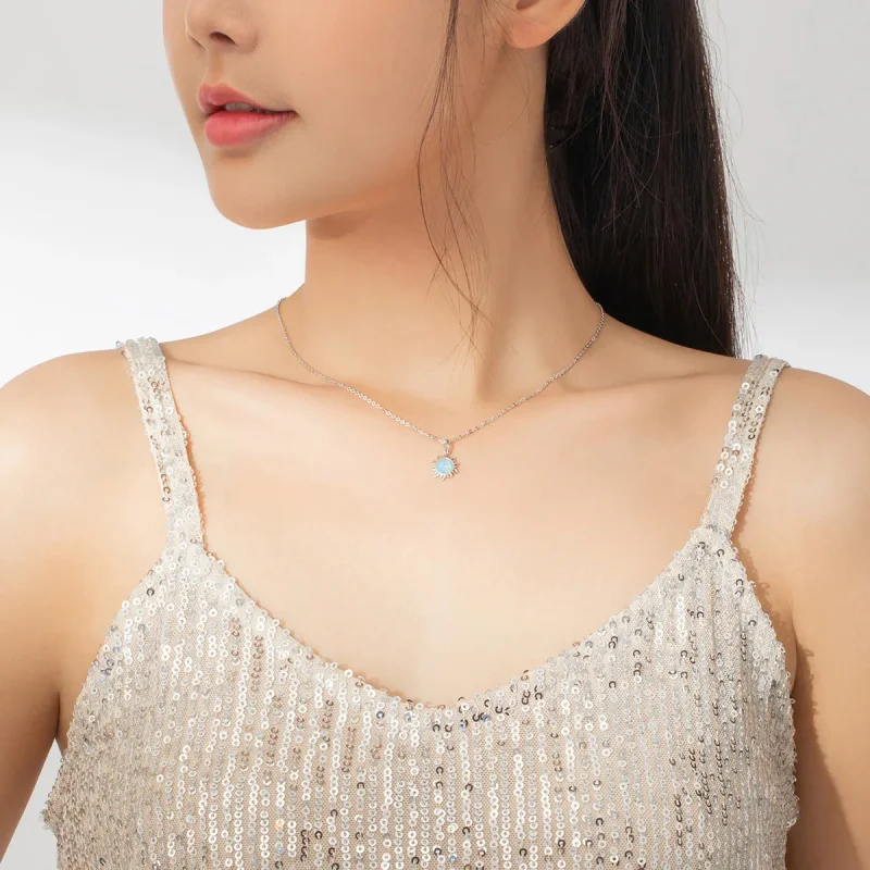 (image for) Silver Blue Sun Necklace - PANDORA Style - SCN399 - View 8