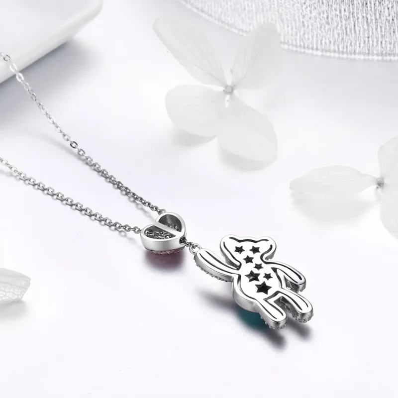(image for) Silver Cute Bear Necklace - PANDORA Style - SCN271 - View 3