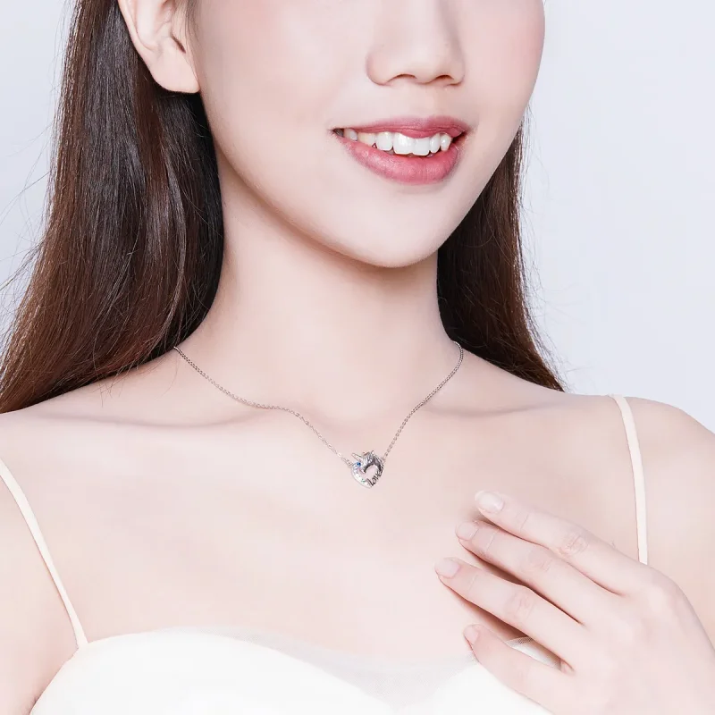 (image for) Silver Cute Unicorn Necklace - PANDORA Style - SCN348 - View 6