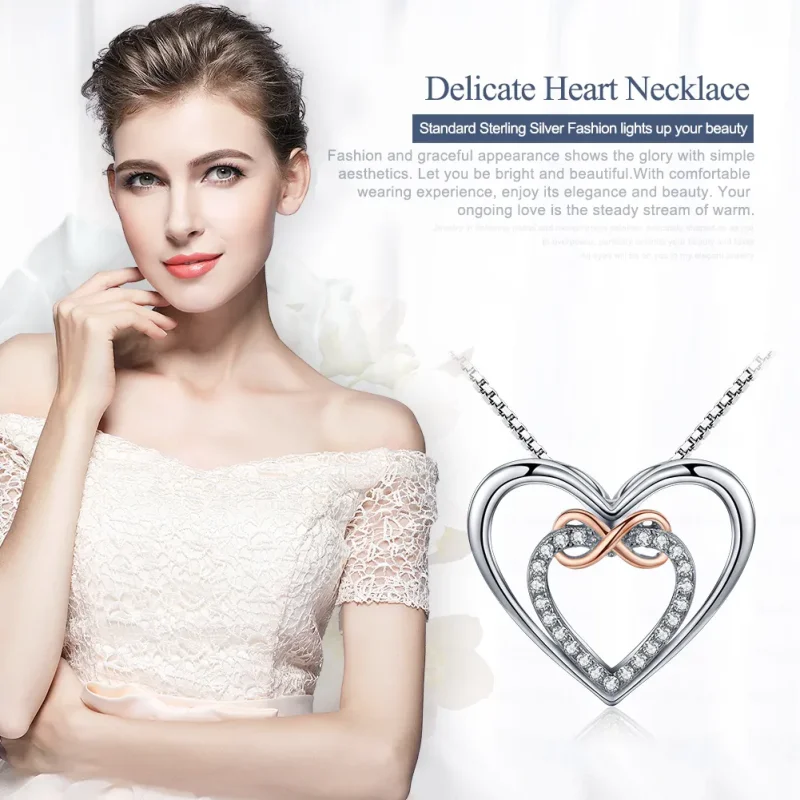 (image for) Silver Exquisite Heart Necklace - PANDORA Style - SCN121 - View 2