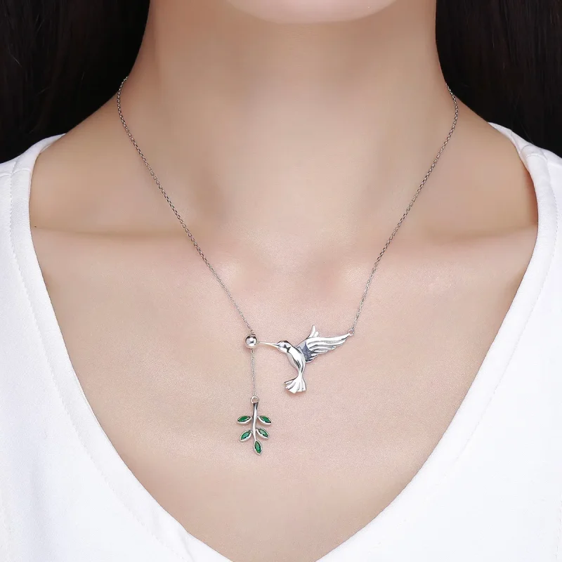 (image for) Silver Greetings From Hummingbirds Necklace - PANDORA Style - SCN217 - View 7