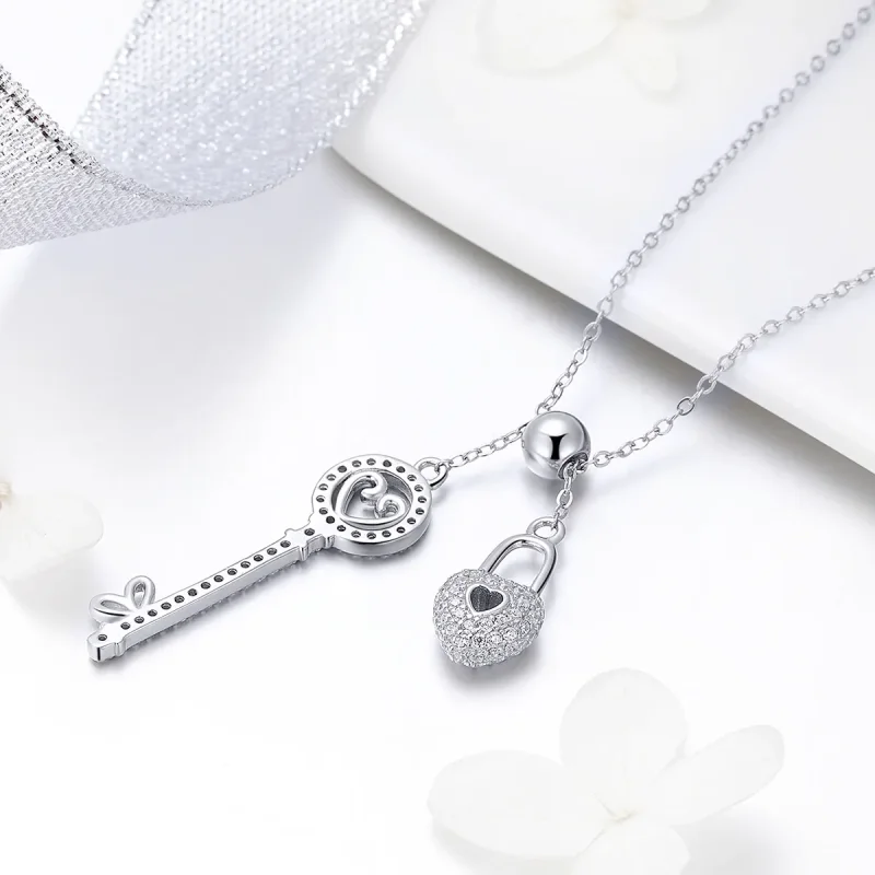 (image for) Silver Key of Heart Lock Necklace - PANDORA Style - SCN290 - View 4
