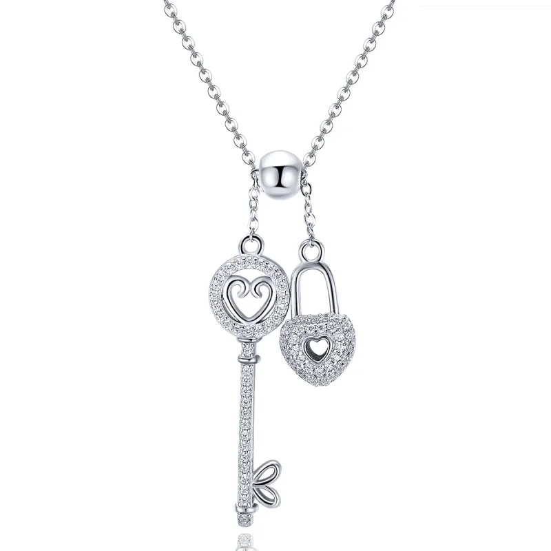 (image for) Silver Key of Heart Lock Necklace - PANDORA Style - SCN290 - Product Image