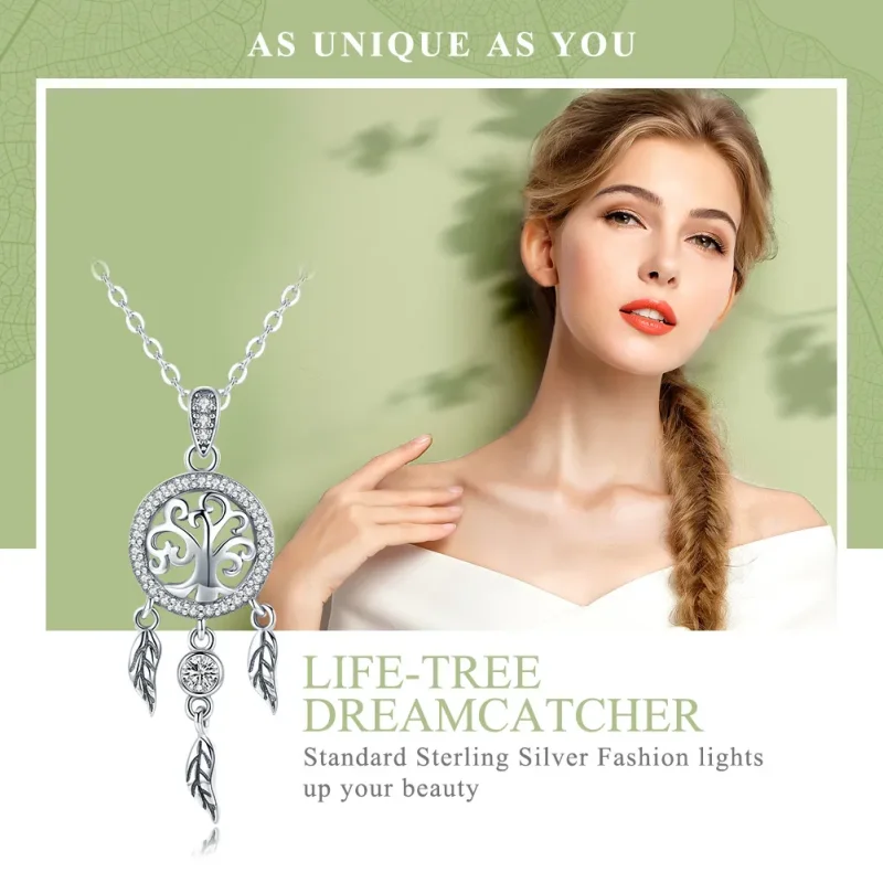 (image for) Silver Life Tree Dreamcatcher Necklace - PANDORA Style - SCN298 - View 2