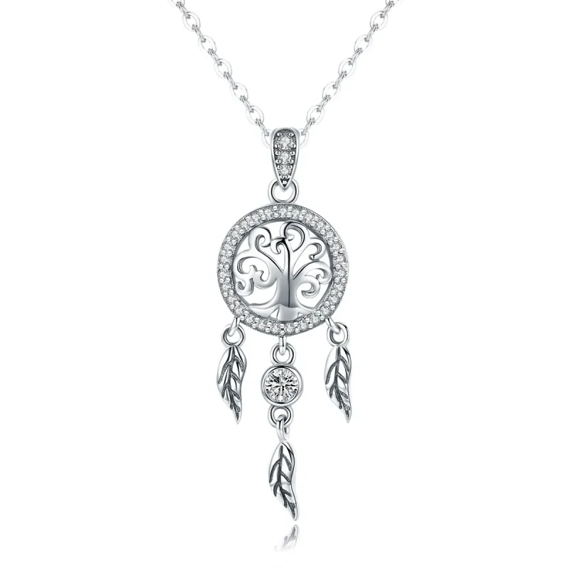 (image for) Silver Life Tree Dreamcatcher Necklace - PANDORA Style - SCN298 - Product Image