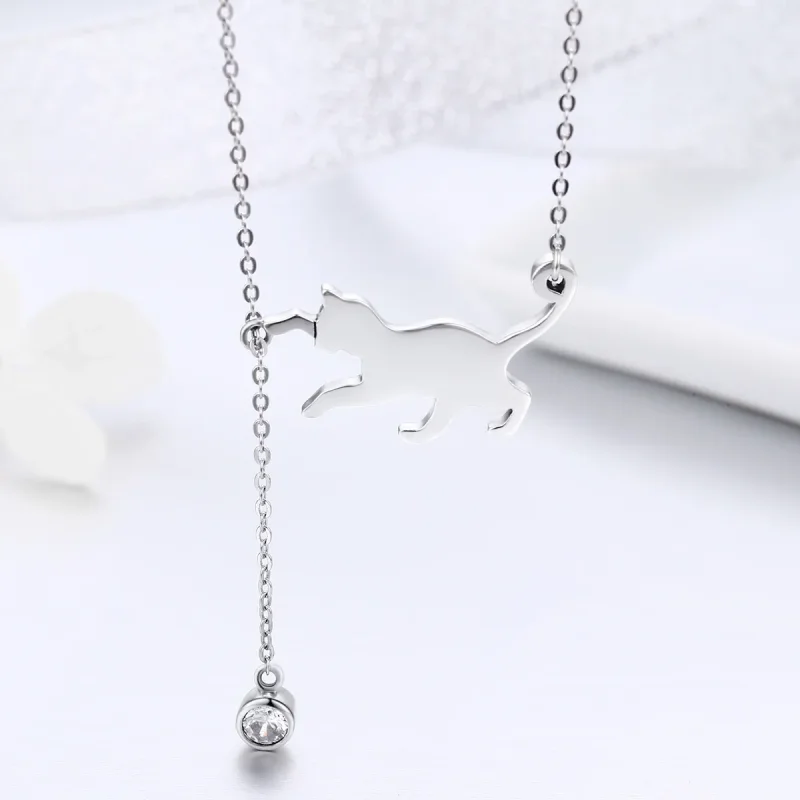 (image for) Silver Naughty Kitten Necklace - PANDORA Style - SCN232 - View 4