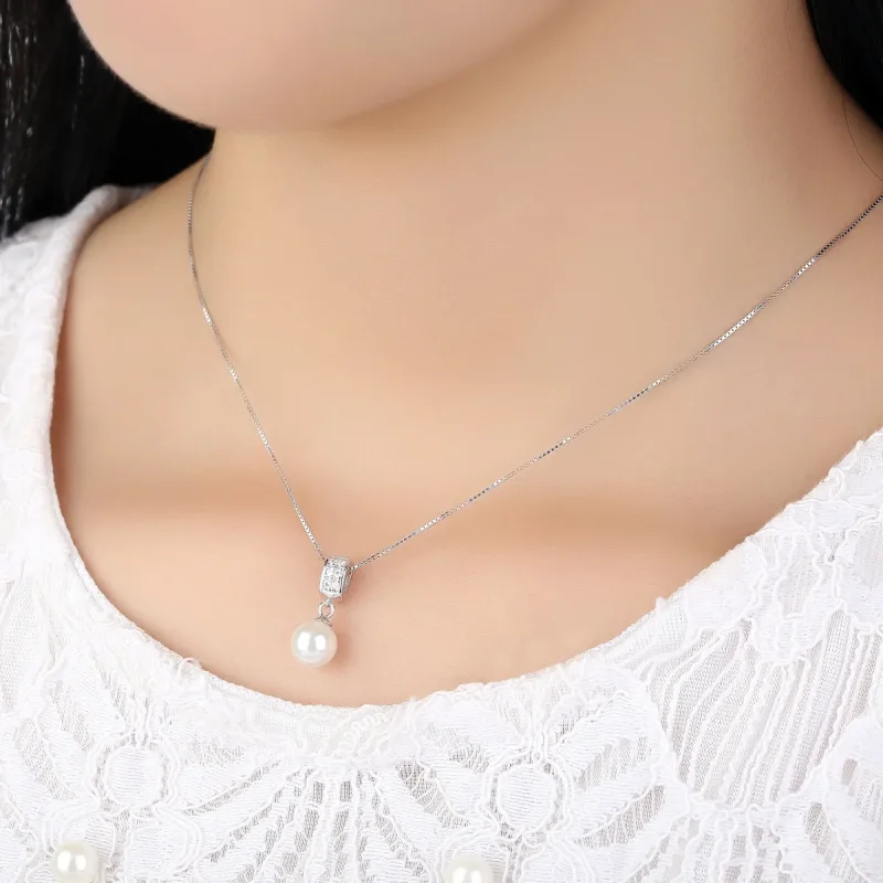 (image for) Silver Necklace with Pearl - PANDORA Style - SCN030 - View 2