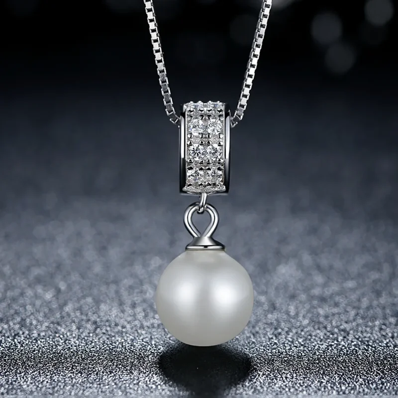 (image for) Silver Necklace with Pearl - PANDORA Style - SCN030 - View 3