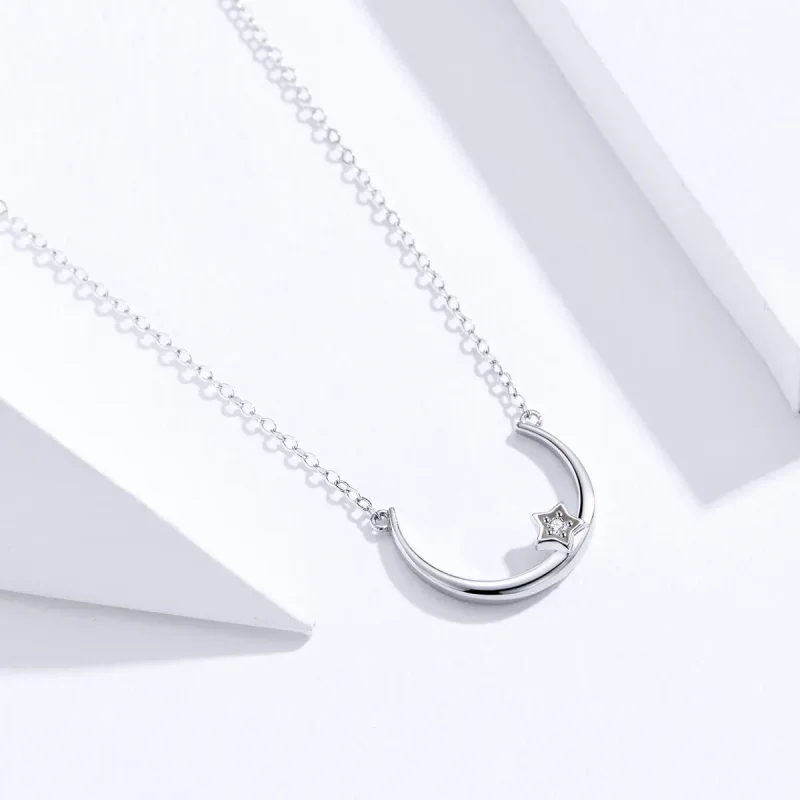 (image for) Silver Offset Star Circle Necklace - PANDORA Style - SCN382 - View 2