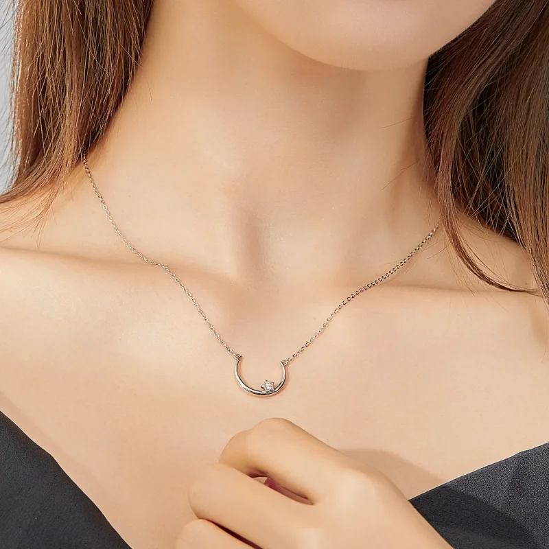 (image for) Silver Offset Star Circle Necklace - PANDORA Style - SCN382 - View 8