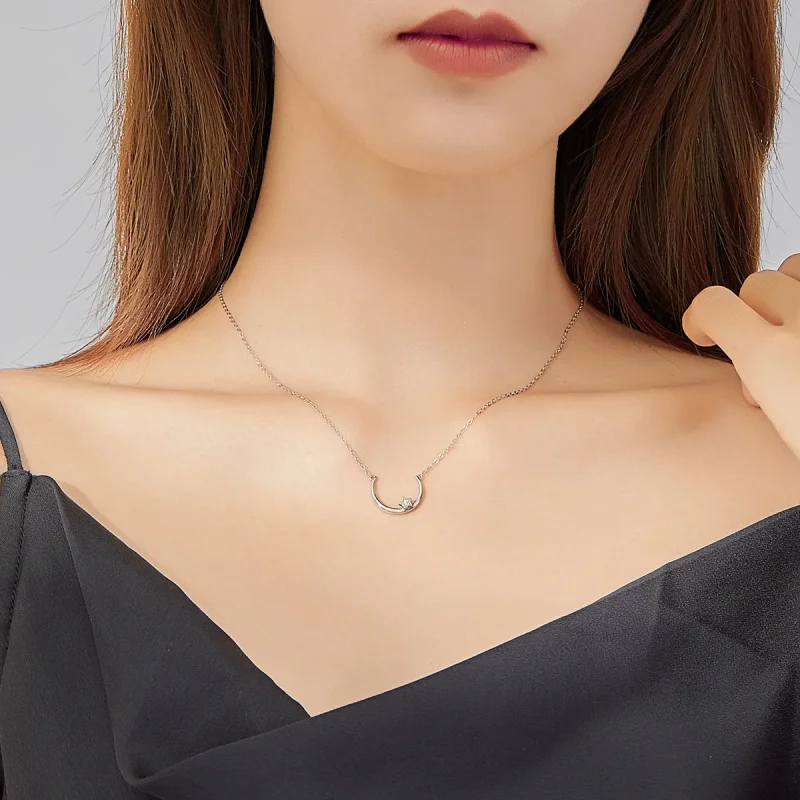 (image for) Silver Offset Star Circle Necklace - PANDORA Style - SCN382 - View 9