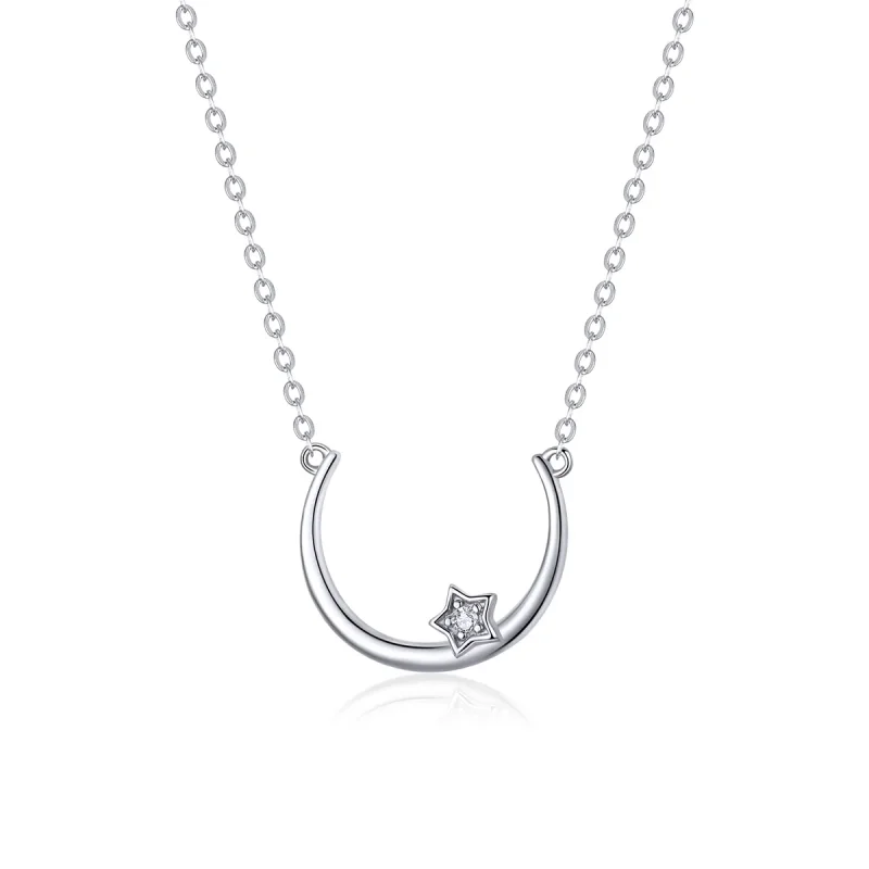 (image for) Silver Offset Star Circle Necklace - PANDORA Style - SCN382 - Product Image