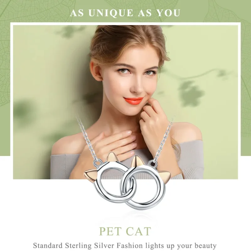 (image for) Silver Pet Cat Necklace - PANDORA Style - SCN252 - View 2
