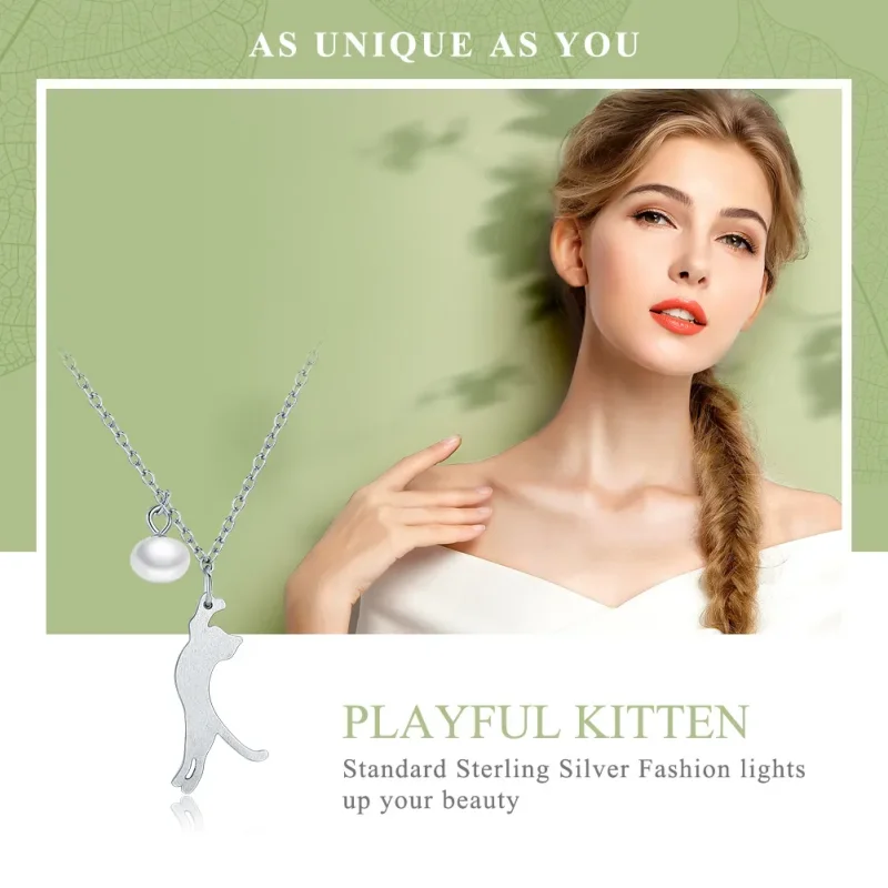 (image for) Silver Playful Kitten Necklace - PANDORA Style - SCN175 - View 2