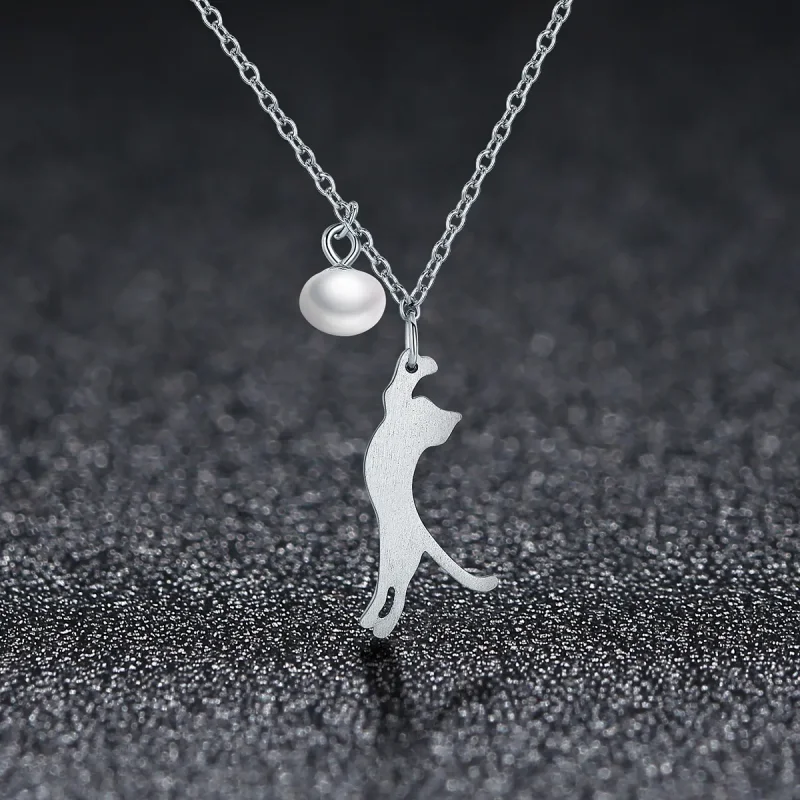 (image for) Silver Playful Kitten Necklace - PANDORA Style - SCN175 - View 3