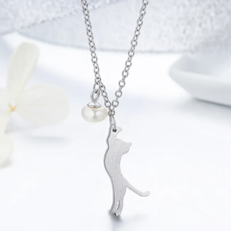 (image for) Silver Playful Kitten Necklace - PANDORA Style - SCN175 - View 4