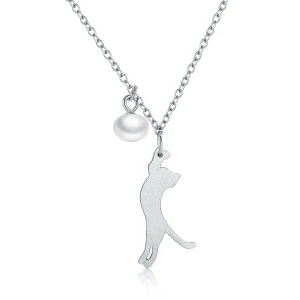 (image for) Silver Playful Kitten Necklace - PANDORA Style - SCN175