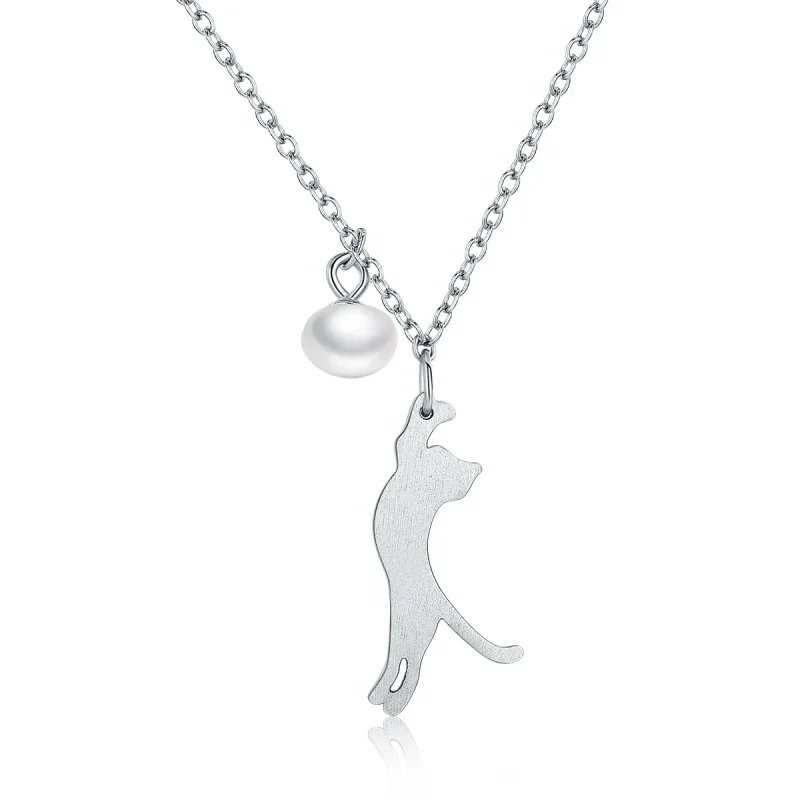 (image for) Silver Playful Kitten Necklace - PANDORA Style - SCN175 - Product Image